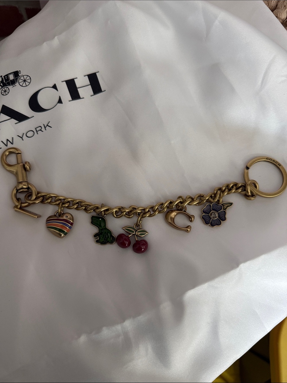 Coach Gold-Tone Enamel Charm Bracelet with Multicolor Charms